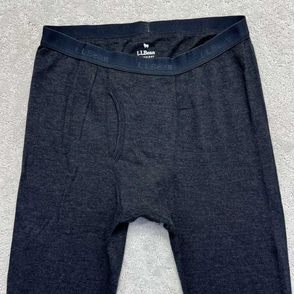 LL Bean Base Layer Thermal Pants Mens Large Black Midweight 100% Merino Wool